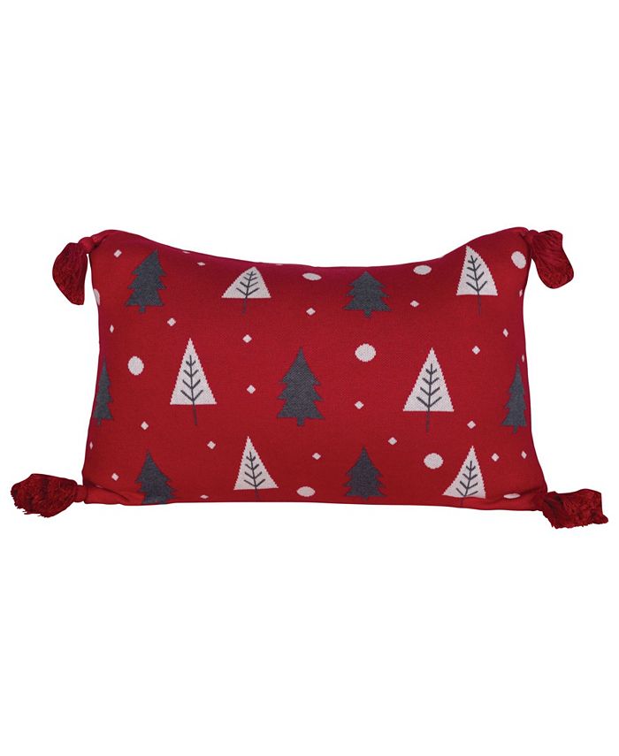 CREATIVE COOP INC Cotton Knit Lumbar Pillow with Trees Tassels, 24" x