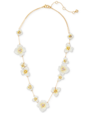 image of Kate Spade New York Gold-Tone Cubic Zirconia Flower Station Necklace, 17