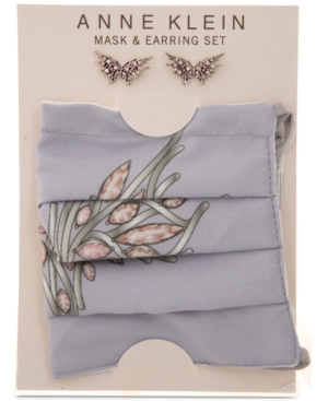 image of Anne Klein Silver-Tone Crystal Butterfly Stud Earrings & Face Mask Set
