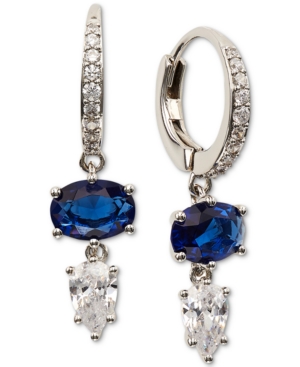 image of Eliot Danori Silver-Tone Double Crystal Charm Hoop Earrings, Created for Macy-s