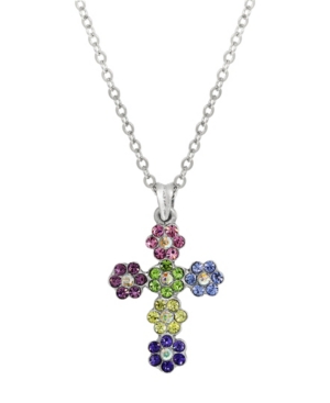 image of 2028 Silver-Tone Multi-Color Flower Cross 16