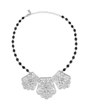 image of 2028 Silver-Tone Black beaded Chain Metal Collar 16