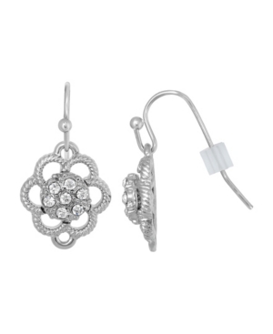 image of 2028 Silver-Tone Small Crystal Flower Drop Earrings