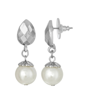 image of 2028 Silver-Tone Imitation Pearl Drop Earring