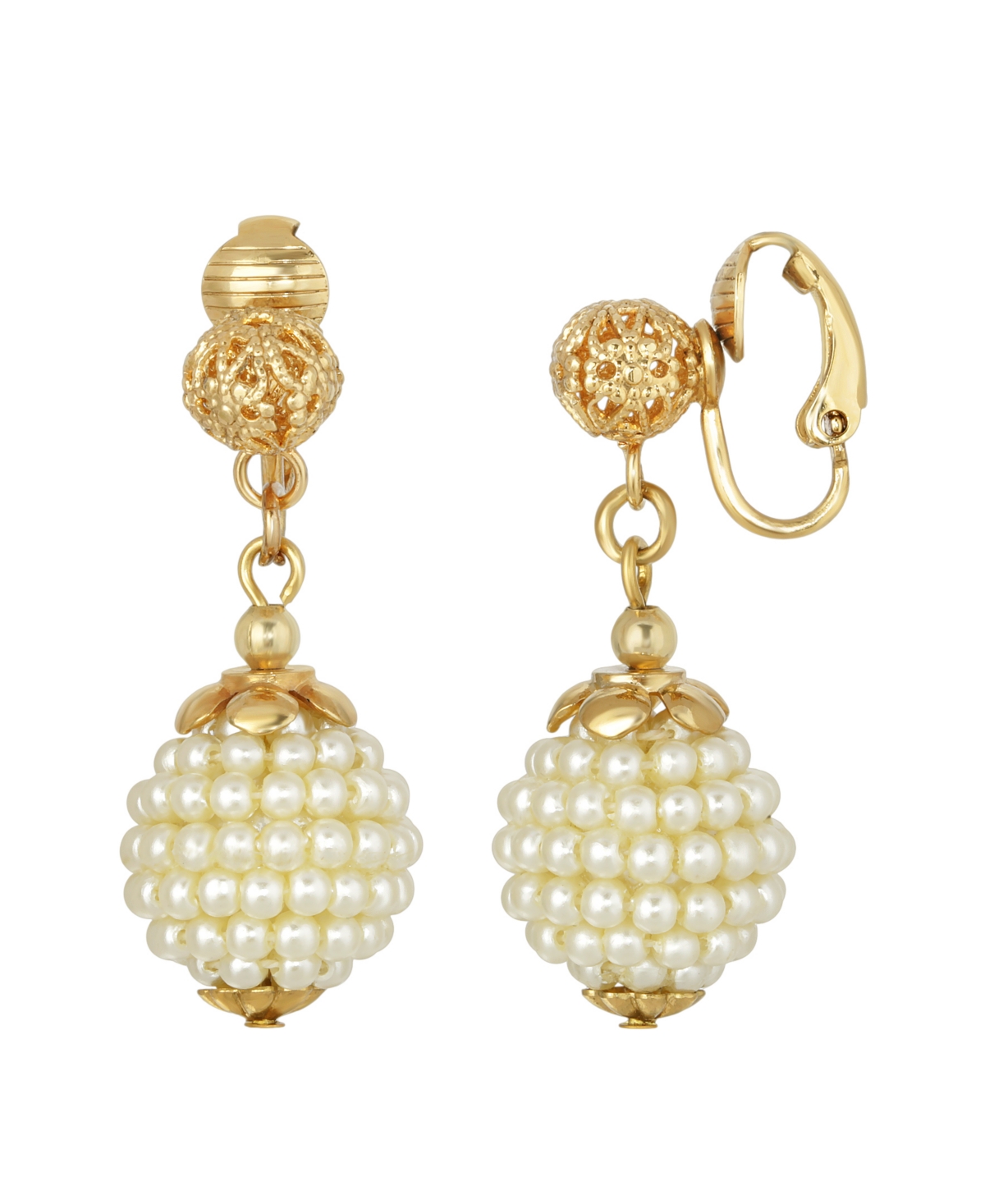 2028 Gold-tone Beaded Imitation Pearl Drop Earrings In White