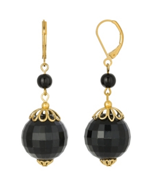 image of 2028 Gold-Tone Large Black Bead Earring