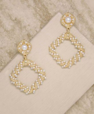 18K Gold Imitation Pearl Knocker Women's Earrings