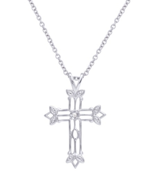 image of Macy-s Diamond Accent Silver-plated Scroll Cross Pendant Necklace