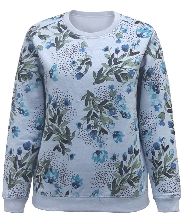 Karen Scott Petite Floral-Print Fleece Crewneck Sweatshirt, Created for ...