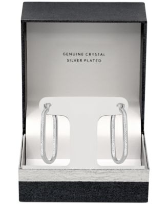 Crystal In & Out Oblong Hoop Earrings in Silver-Plate