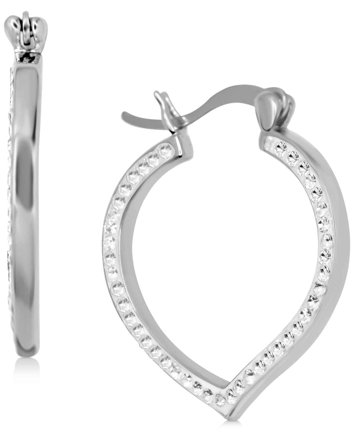 Crystal Teardrop Hoop Earrings in Silver-Plate - Silver