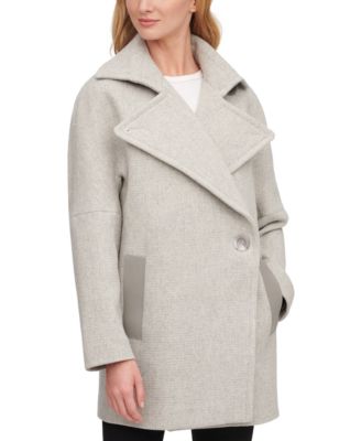 Calvin Klein - Asymmetrical Faux-Leather-Trim Peacoat