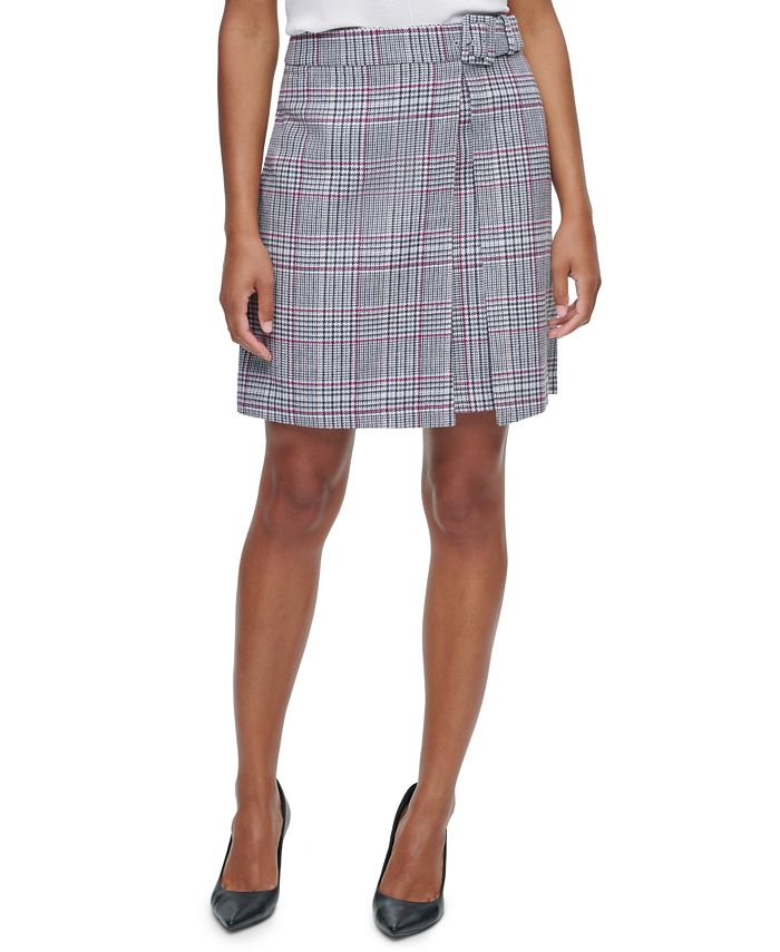 Calvin Klein X-Fit Belted Plaid Mini Skirt - Macy's