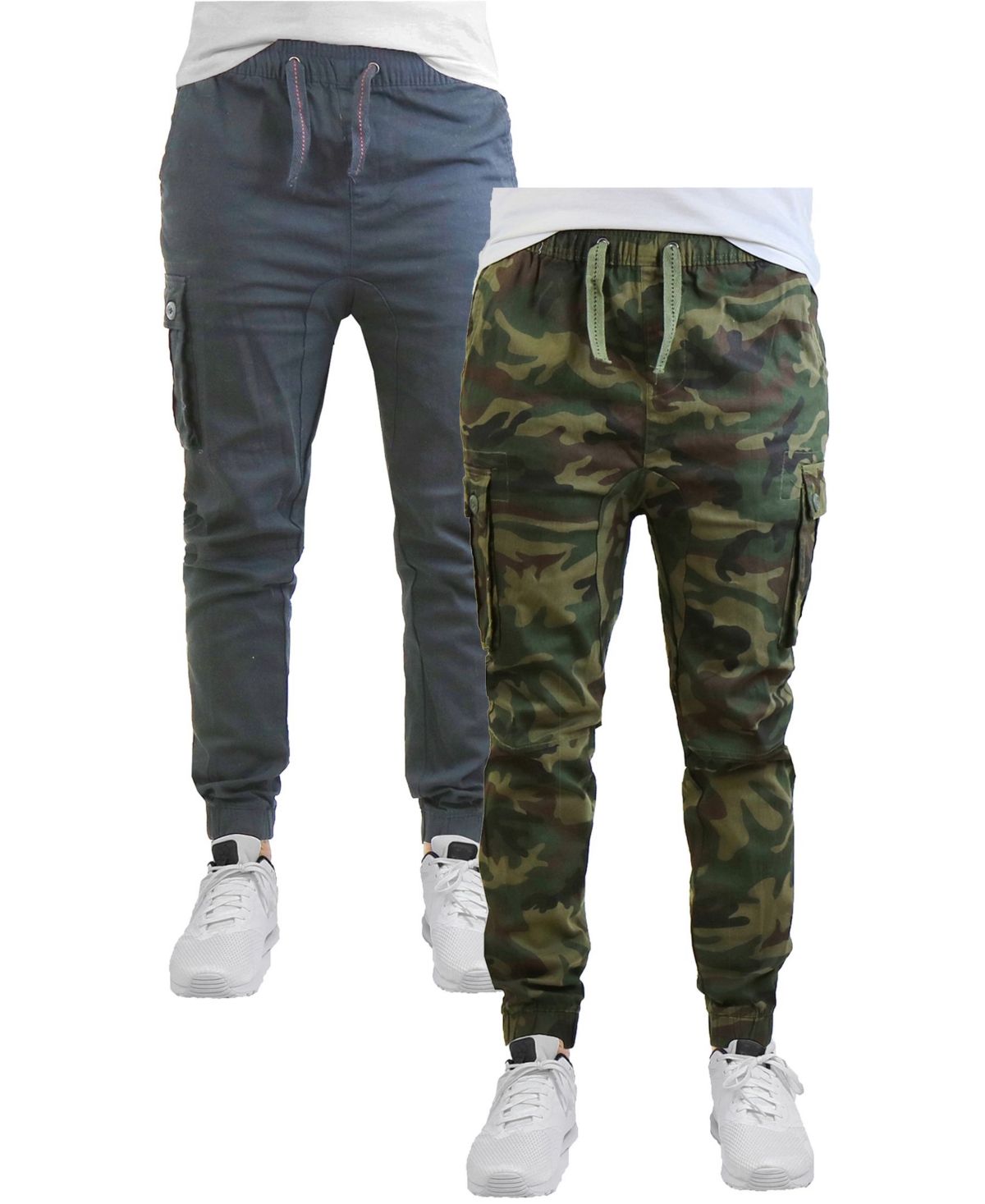 Shop Galaxy By Harvic Men's Cotton Stretch Twill Cargo Joggers, Pack Of 2 In Olive,camouflage