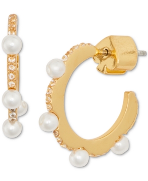 image of Kate Spade New York Gold-Tone Extra-Small Pave & Imitation Pearl Scalloped Huggie Hoop Earrings, 0.45