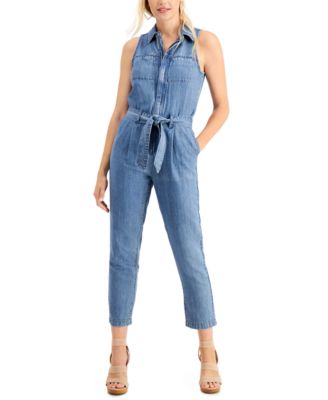 macy's blue jean jumpsuit