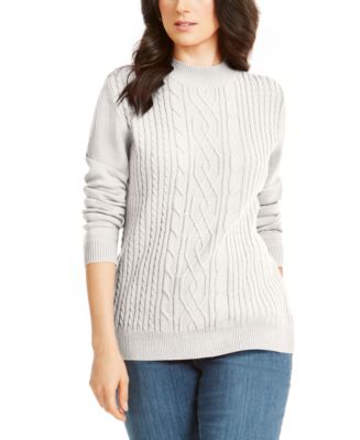 Karen Scott Petite Mock-Neck Cable-Knit Sweater, Created for Macy's ...