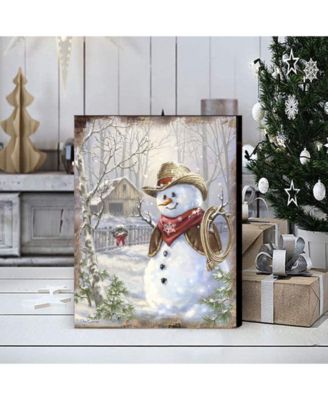 by Dona Gelsinger Cowboy Snowman Wooden Block