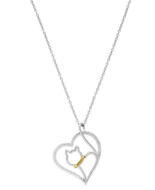 Macy S Aspca Tender Voices Diamond Cat Heart Pendant Necklace In