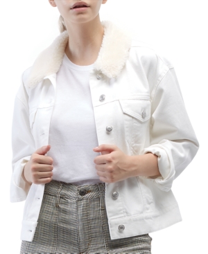 image of Oat Sherpa-Collar Denim Jacket