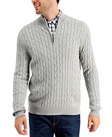 Men's Cable Knit Quarter-Zip Cotton Sweater, Created for Macy's 