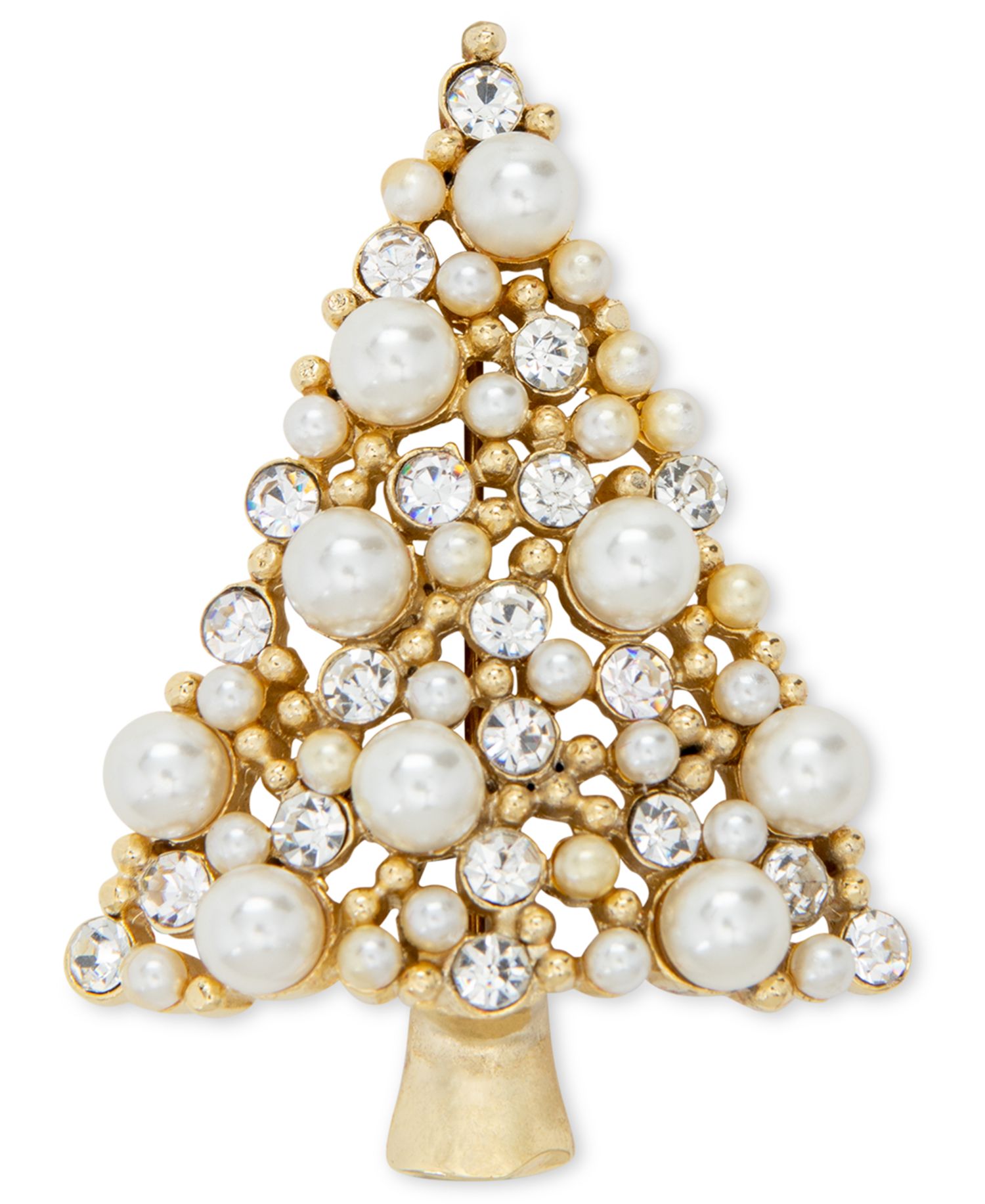 Gold-Tone Crystal & Imitation Pearl Tree Pin