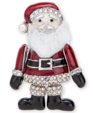 image of Holiday Lane Silver-Tone Pave & Imitation Pearl Flexible Santa Pin, Created for Macy-s