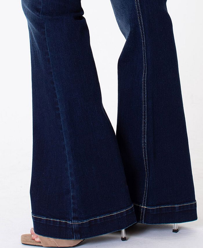 Kancan Button Fly High Rise Distressed Flare Jeans