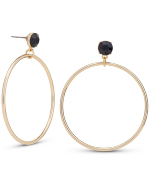 image of Rachel Rachel Roy Gold-Tone Black Stud Drop Hoop Earrings