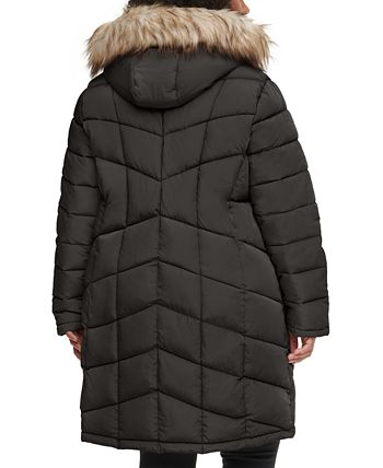 Calvin Klein Plus Size Faux-Fur-Trim Hooded Puffer Coat, Created for ...