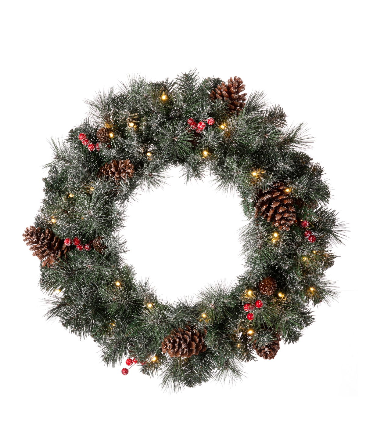 Pre-Lit Glittered Pine Cone Christmas Wreath, with Warm Led Light - Green