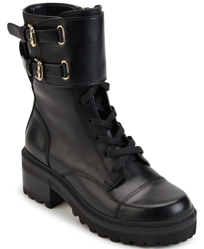 DKNY Women's Bart Lace-Up Buckled Lug Sole Booties & Reviews - Booties ...