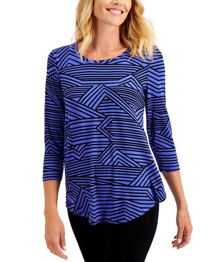 JM Collection Geometric Striped Top, Created for Macy's - Macy's