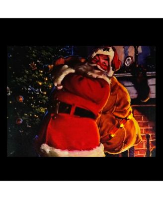 LED Lighted Jolly Santa Claus with Bag Of Gifts Christmas Canvas Wall Art