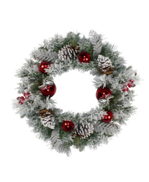 Northlight Flocked Pine With Ornaments And Berries Artificial Christmas Wreath-unlit In Green