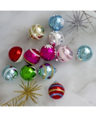 12 Count Frosted and Glitte Shiny Multi Color Christmas Ball Ornaments