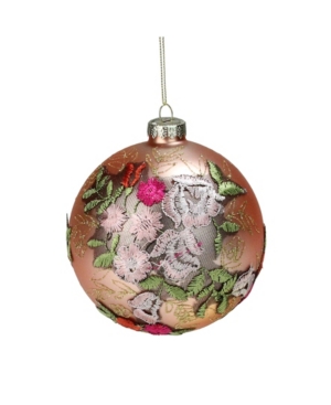 Northlight Floral Applique Glass Christmas Ball Ornament In Pink