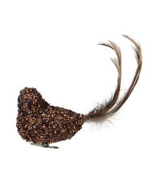 Sequined Bird with Feather Tail Christmas Ornament with Clip