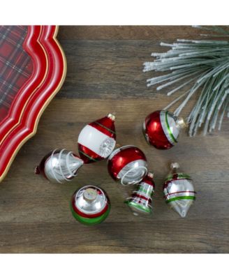 9 Count Striped-Finish Glass Christmas Ornaments