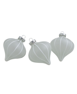 Northlight Count Clear And Matte Frosted Glitter Stripes Glass Christmas Onion Drop Ornaments In Clear