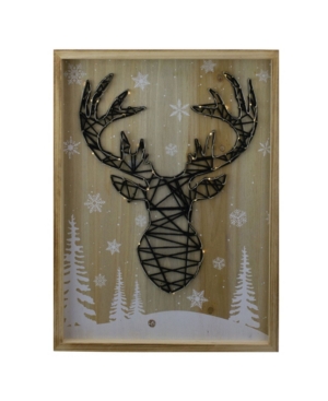 Northlight Reindeer With Snowflakes And Trees Lighted Wooden Christmas Plaque In Brown