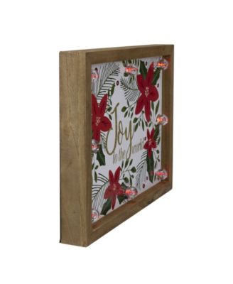 Lighted Wooden Frame Poinsettia "Joy To The World" in Glitter Christmas Plaque