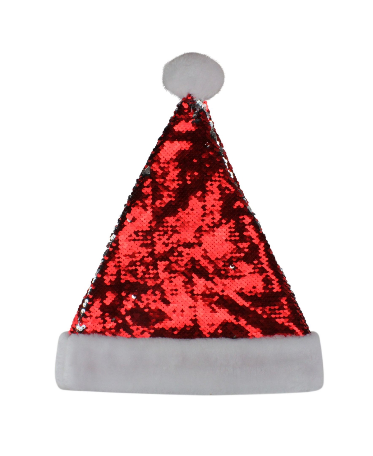 Reversible Sequined Christmas Santa Hat with Faux Fur Cuff - Red