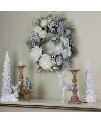 Unlit Floral Flocked Pine Artificial Grapevine Christmas Wreath