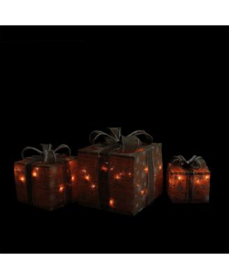 Lighted Natural Snowflake Burlap Gi Boxes Christmas Outdoor Decorations