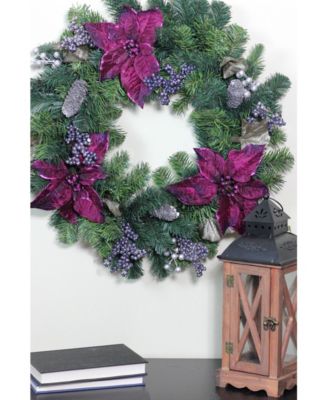 Unlit Poinsettia and Pine Cone Artificial Christmas Wreath