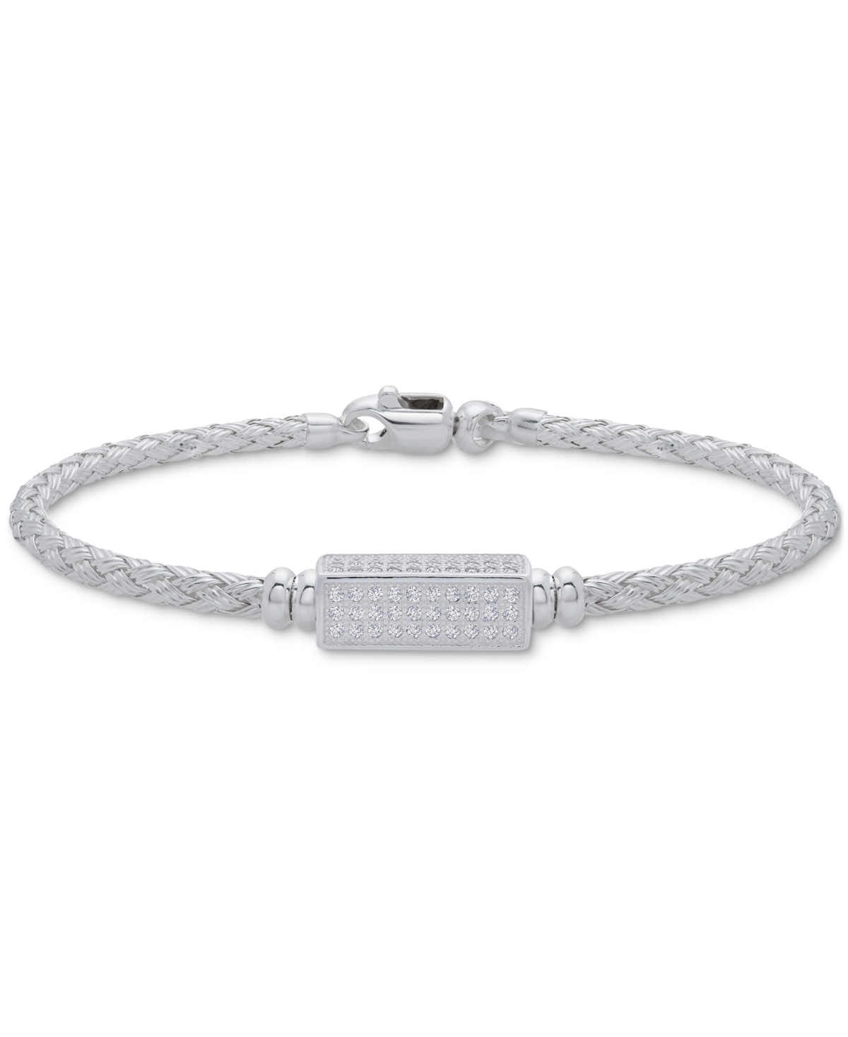 Bar Woven Link Bracelet in Sterling Silver - Cubic Zirconia