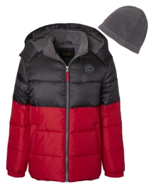 image of Ixtreme Big Boys Color block Puffer with Fleece Hat