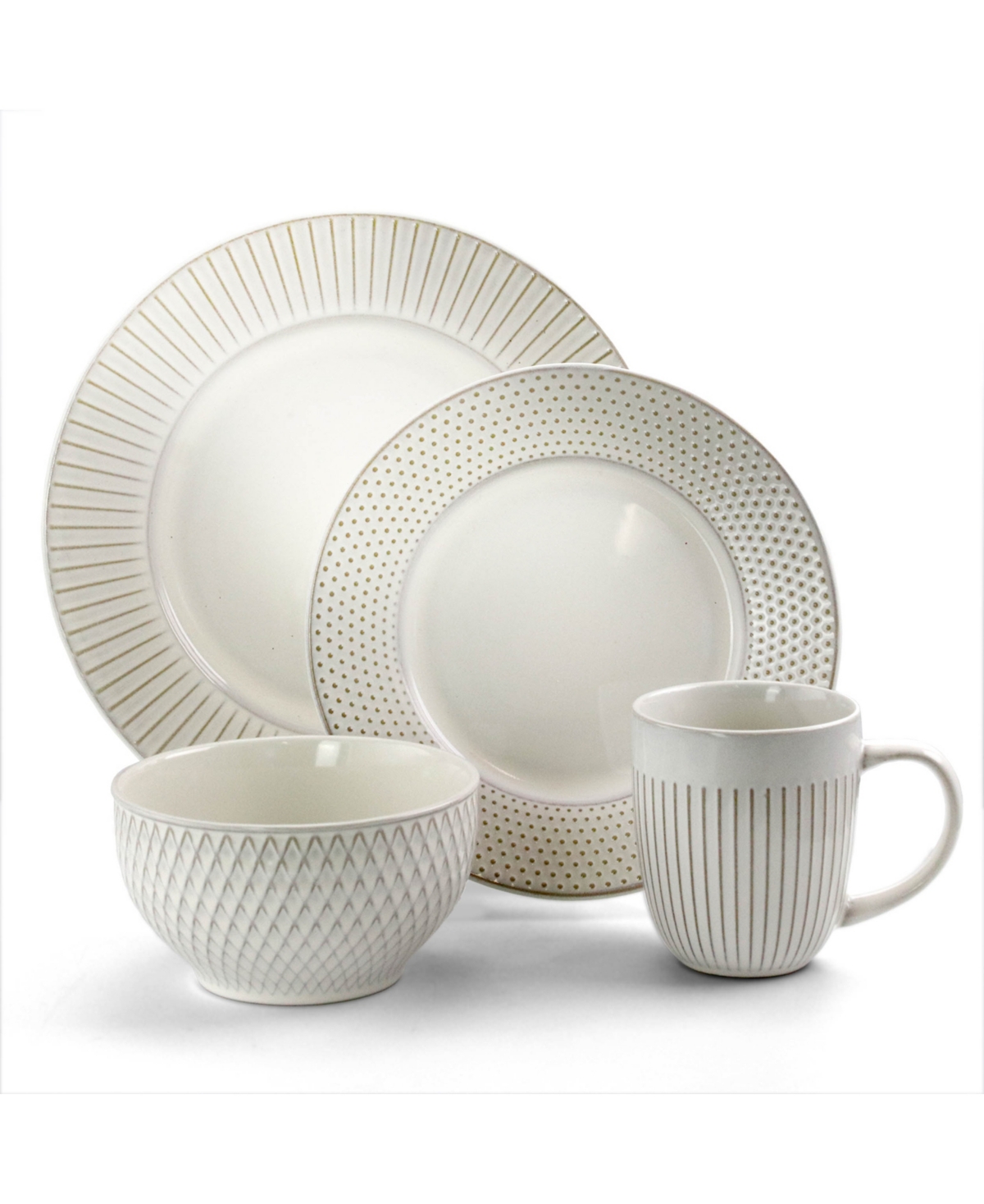 Elama Round Stoneware 16 Piece Dinnerware Set, Service for 4