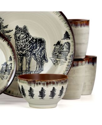 Majestic Wolf 16 Pc. Dinnerware Set, Service for 4